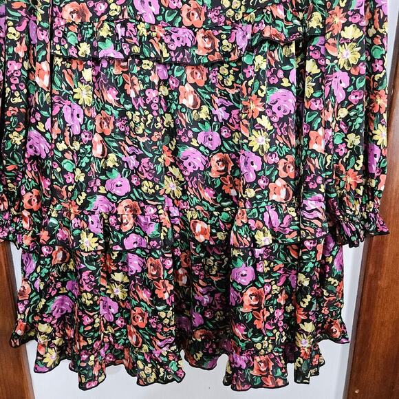 NWT Jodifl Tiered Balloon Sleeve Floral Dress Ruffle High Neck Sz Large Colorful - Picture 6 of 10